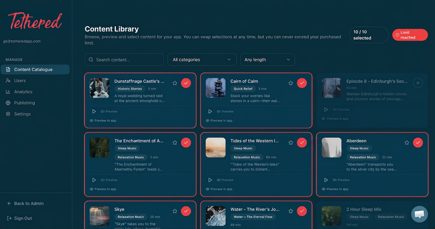 Admin dashboard - Content Library view