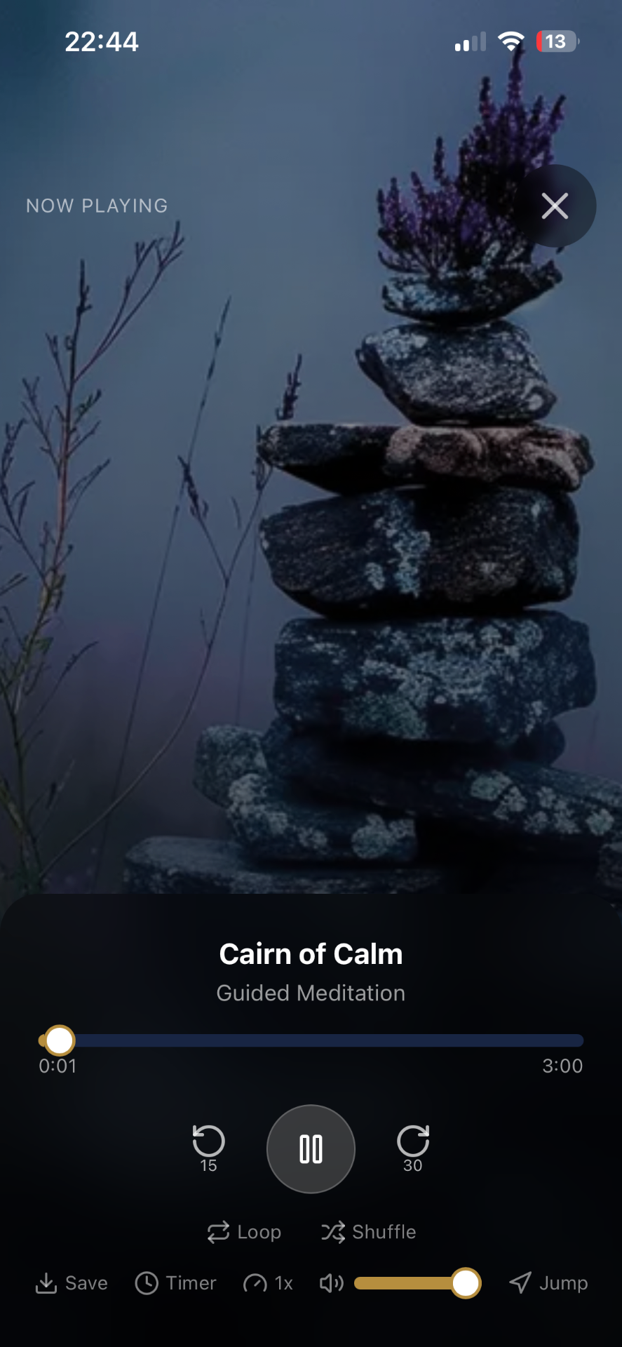 Guest app audio player - Cairn of Calm guided meditation